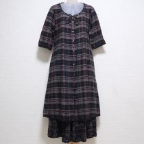 茶×グリーン系マドラスチェックワンピース&スカート