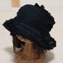 黒ピコフリルローンパッチワークハット