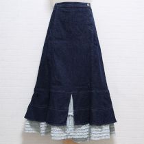 紺ピコフリル使いレイヤー風デニムスカート【L】