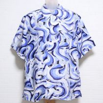 ブルー系鶴柄シルクシャツ【L】