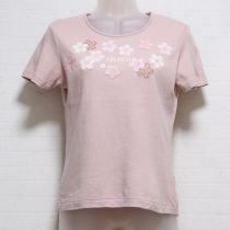 ピンク桜アップリケTシャツ【M】