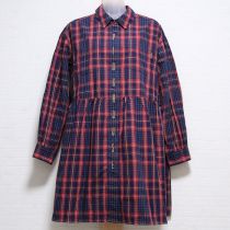 紺×赤タータンチェックロゴ刺繍チュニックブラウス