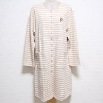 ベージュ×生成ボーダーロゴロングスナップカーディガン