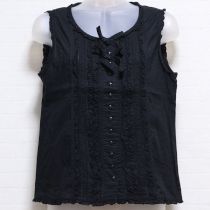 黒リボン付きローンノースリブラウス