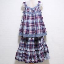 パープル系チェックレース使いブラウス&スカート