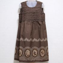 茶ピコフリル使いオーナメントレースチュニックブラウス