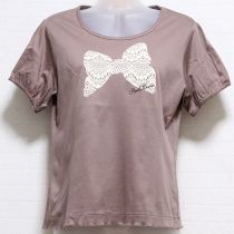 モカレースリボンプリントTシャツ【4(L)】