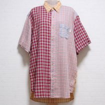 赤×ピンクチェックパッチワークシャツ【L】