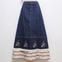 紺リトルローズ刺繍&フリルスカート【L】