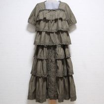 カーキローン段々ブラウス&スカート