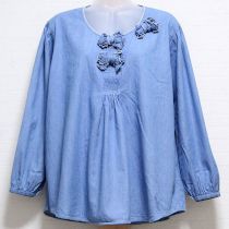水色薄デニムリボンブラウス