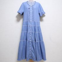 水色ダンガリー配色ピコットワンピース