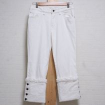 白裾折り返しレースデニムパンツ【L】