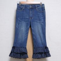紺裾段々レースデニムパンツ【S】