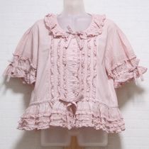 ピンクフリル使いローンペプラムブラウス