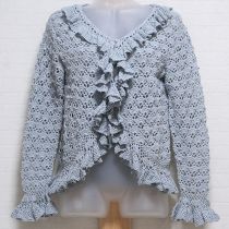 水色模様編みフリルカーディガン