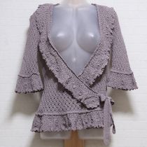 パープルカシュクール模様編みカーディガン