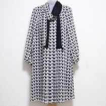 黒×白プードル千鳥ワンピーススカーフ付き