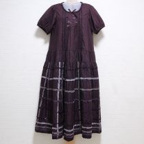ボルドー系格子ピコフリルローンワンピース