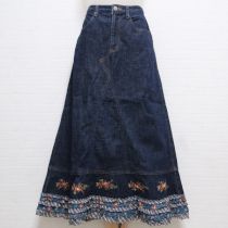 紺リトルガーデン刺繍デニムスカート【L】