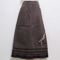 茶薔薇刺繍レイヤー風デニムスカート【L】