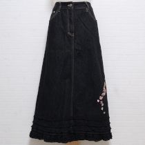 黒薔薇刺繍レイヤー風デニムスカート【L】