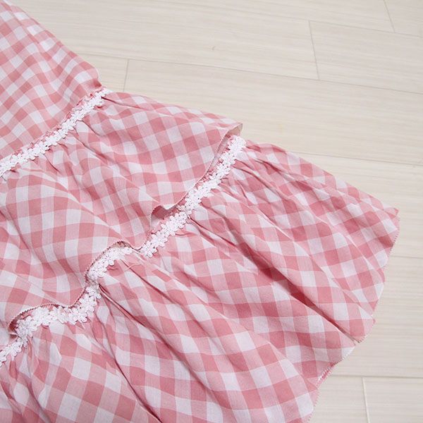 ピンクレース使い裾段々スカート