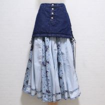 サックスブルーベリーパッチワークスカート&デニムタブリエ