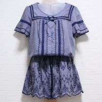青系挟みレース&刺繍チュニックブラウス【13号】
