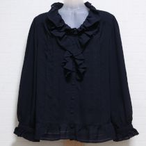 紺カットワーク使いフリルブラウス【4(11号)】