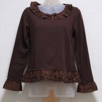 茶ローンフリル使いカットソー【3(M)】