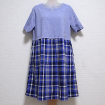 ブルー系チェック切替えワンピース