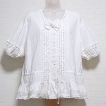 オフ白ピコフリル半袖シーチングブラウス