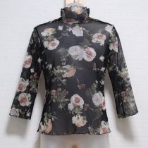 黒薔薇ドットチュールハイネックカットソー