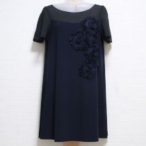 紺×黒花モチーフチュニックブラウス【3(9号)】