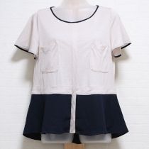 ベージュ×紺配色バックリボンカットソー【3(9号)】