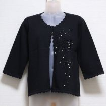 黒リボン&ビーズ刺繍綿ニットカーディガン