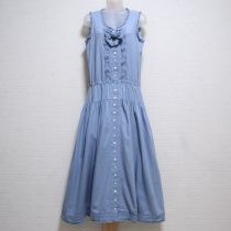 ブルー倒しタックデニムワンピース