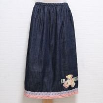 紺パッチワークくまデニムタブリエ