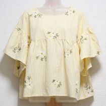 イエローマーガレット刺繍ストライプブラウス
