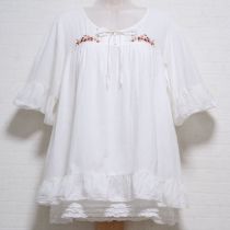 生成刺繍天日干しローンレイヤー風チュニックブラウス