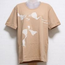 ベージュリボンプリントTシャツ【M】