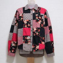 黒×赤ジャム瓶パッチワークブラウス