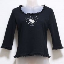黒ライラック刺繍カットソー【M】