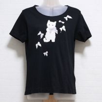 黒蝶々リボンと猫プリントTシャツ【4(L)】