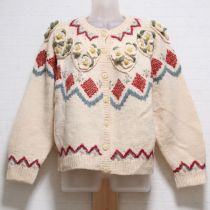 生成ハート花モチーフ丸ヨークカーディガン