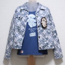 ブルー系チーキー&パンキージャケット&Tシャツワッペン付き【M】