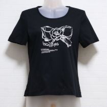 黒リボンカメリアプリントTシャツ【S】