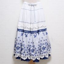 白×紺ローズ刺繍レース使いレイヤー風スカート
