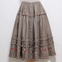 モカ薔薇とさくらんぼ刺繍ローンスカート